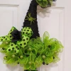 The American Store Halloween Witch Hat Wreath Halloween Wreath 24" Black And Orange Ribbon Glittery Spiders Witch Hat Wreath