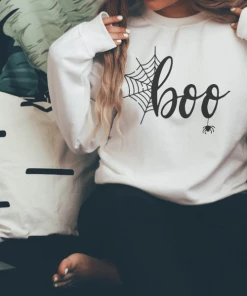Onlineamericanstore Halloween Sweatshirt For Women - Women's Halloween BOO Sweatshirts - Your Choice Of White Or Black Sweatshirt Halloween Women Clothing