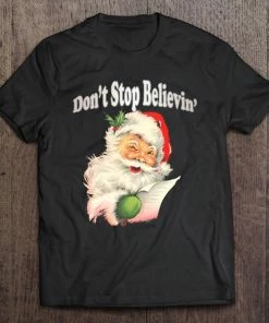 Onlineamericanstore Retro Santa Claus Christmas Shirt, Vintage Santa Claus, Don't Stop Believin' Shirt, Christmas Clothing Christmas Women Clothing