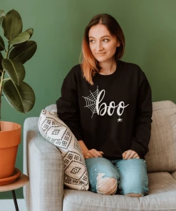 Onlineamericanstore Halloween Sweatshirt For Women - Women's Halloween BOO Sweatshirts - Your Choice Of White Or Black Sweatshirt Halloween Women Clothing