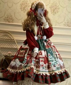 Tailored Ya Store Lolita Dress Santa Snowman Mesh Casual Dress Autumn Women Casual Cute Red Lolita Dress,Snowman Dress,Princess Dress,Party Dress,Costume Dress