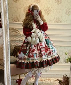 Tailored Ya Store Lolita Dress Santa Snowman Mesh Casual Dress Autumn Women Casual Cute Red Lolita Dress,Snowman Dress,Princess Dress,Party Dress,Costume Dress