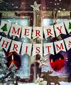 Onlineamericanstore Christmas Decoration BE MERRY Christmas And Holiday - Christmas Banner And Garland With Gold Bell Christmas Banners