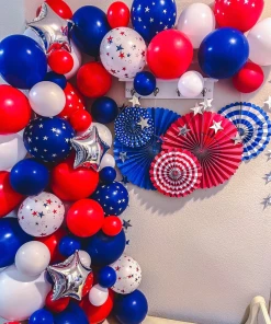 The American Store Independence Day Red White Blue Paper Fans Set Hanging Striped 4th Of July Rosettes Reusable Large Party Decoration Wall Pinwheels July 4th