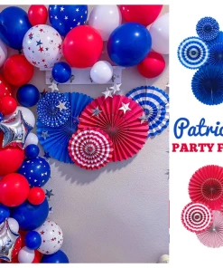 The American Store Independence Day Red White Blue Paper Fans Set Hanging Striped 4th Of July Rosettes Reusable Large Party Decoration Wall Pinwheels July 4th