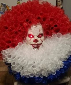 The American Store Penniewise Wreath, Halloween Wreath, Clown Wreath Decor, Pennywise | Red White An Blue Door Decor. Wreath. Halloween Wreath