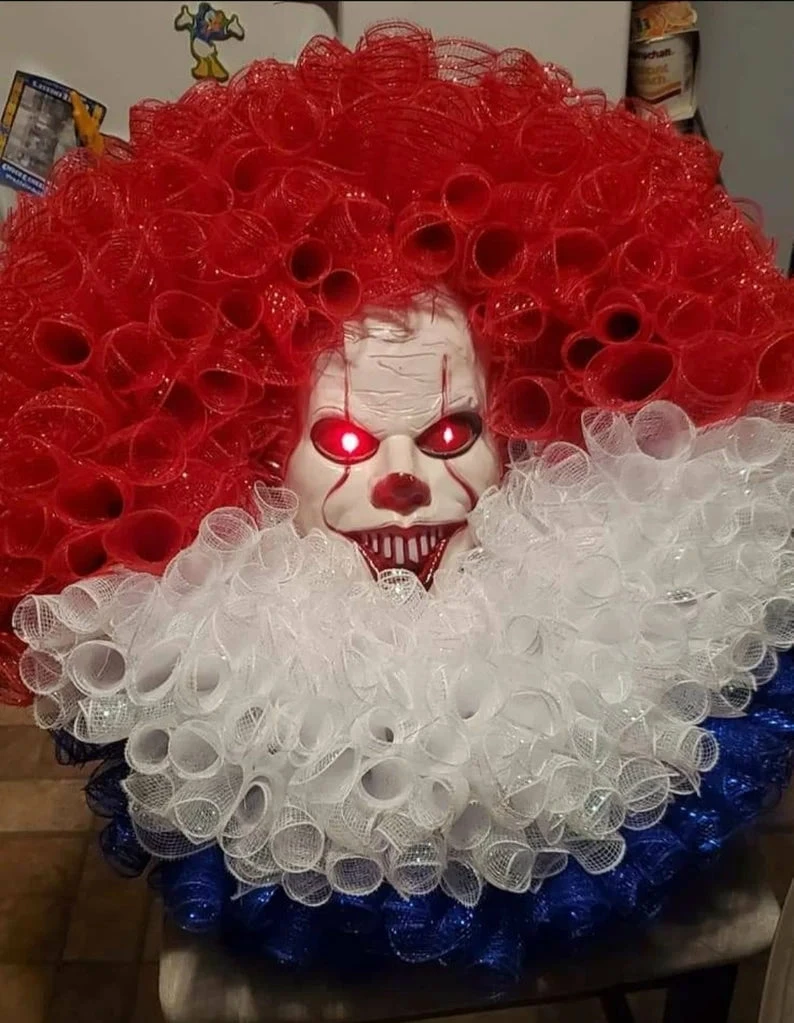 The American Store Penniewise Wreath, Halloween Wreath, Clown Wreath Decor, Pennywise | Red White An Blue Door Decor. Wreath. Halloween Wreath 3 The American Store Penniewise Wreath, Halloween Wreath, Clown Wreath Decor, Pennywise | Red White An Blue Door Decor. Wreath. Halloween Wreath