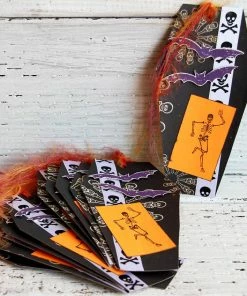 Onlineamericanstore Coffin Shaped Halloween Tags With Skulls And Bats Set Of 10 Spooky Black Dancing Skeletons Tags Unique Party Favors Halloween Decoration Halloween Decorations