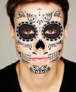 Onlineamericanstore Halloween Temporary Tekashi69 Tattoos Sugar Skull Temporary Face Tattoo - Skull Face - Day Of The Dead - Dia De Los Muertos - Calavera - Halloween Costume