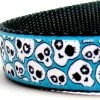 Onlineamericanstore Skulls In Teal Blue Dog Collar, Rockstar Pet Collar, Adjustable Ribbon Dog Collar, Sugar Skulls, Halloween Dog Collar