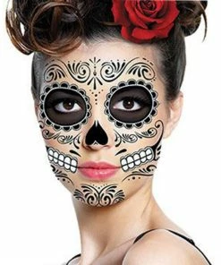 Onlineamericanstore Halloween Temporary Tekashi69 Tattoos Sugar Skull Temporary Face Tattoo - Skull Face - Day Of The Dead - Dia De Los Muertos - Calavera - Halloween Costume