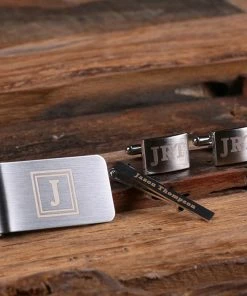 Onlineamericanstore Personalized Gentleman's Gift Set Cuff Links, Money Clip, Tie Clip Groomsmen, Father's Day And Dad Men Boyfriend Christmas (025332) Gift Collection