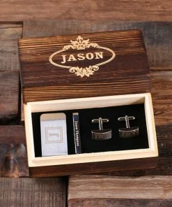Onlineamericanstore Personalized Gentleman's Gift Set Cuff Links, Money Clip, Tie Clip Groomsmen, Father's Day And Dad Men Boyfriend Christmas (025332) Gift Collection