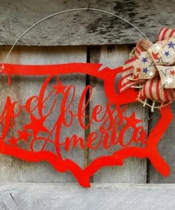 Onlineamericanstore Fourth Of July Door Hanger - July 4th Wreath - Independence Day - God Bless America