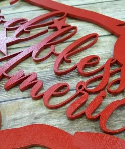 Onlineamericanstore Fourth Of July Door Hanger - July 4th Wreath - Independence Day - God Bless America