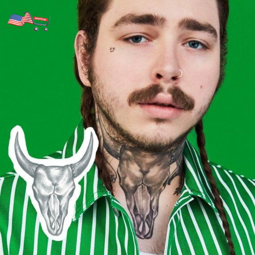 The American Store Post Malone Temporary Neck + Cow Skull Tattoo For Halloween Costume | Rapper Tattoos 3 The American Store Post Malone Temporary Neck + Cow Skull Tattoo For Halloween Costume | Rapper Tattoos
