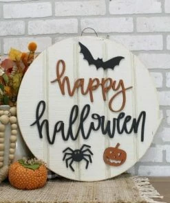 The American Store Halloween Wreath 19.5" Black And Orange Polka Dot Chevron Burlap Ribbon Happy Halloween Sign Halloween Wreath
