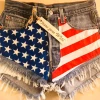 Onlineamericanstore Tipsy Elves Women's USA American Flag Vintage Denim Shorts - Patriotic Stars And Stripes Jean Shorts