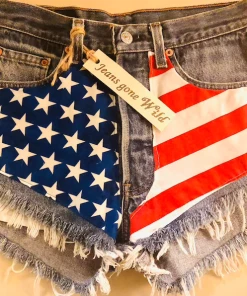 Onlineamericanstore Tipsy Elves Women's USA American Flag Vintage Denim Shorts - Patriotic Stars And Stripes Jean Shorts