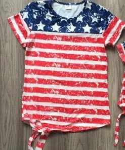 The American Store New July 4th Summer Baby Girls Clothes Navy Red Stripes Stars Cotton Top Shirts Raglans Boutique Mommy & Me Family Look Take Bow Kids Clothing