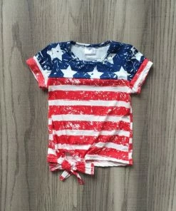 The American Store New July 4th Summer Baby Girls Clothes Navy Red Stripes Stars Cotton Top Shirts Raglans Boutique Mommy & Me Family Look Take Bow Kids Clothing