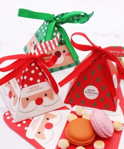 The American Store 10 PCS/Set Merry Christmas Candy Box Bag Christmas Tree Paper Santa Claus Gift Box Pyramid Party Chocolate Box Christmas Decor