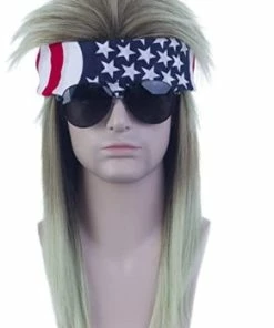 The American Store Freedom Mullets Headband Wig - Red, White, And Mullet Unisex Mullet Wig 70s 80s