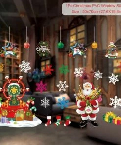 Online American Store 45*60cm 2019 New Year Santa Claus Pull Train Glass Window Christmas Decorations For Home Decorative Wall Stickers Navidad Natal