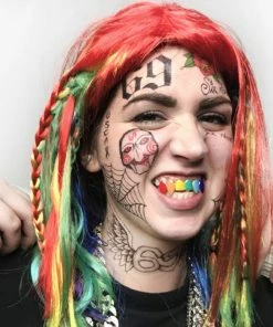 The American Store Halloween Temporary Tekashi69 Tattoos Tekashi 6ix9ine Face Tattoo Set | Temporary Tattoos | Halloween Costume Tattoos For Women | 69 Party Tattoos For Men | Skin Safe | 18 Tattoos Total