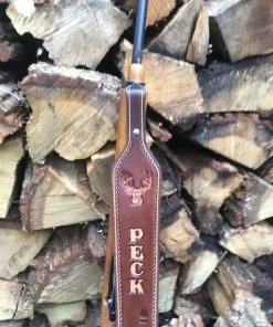 The American Store Personalized Leather Gun Sling Strap | Custom Rifle Shotgun Deer Sling With Tracks Deluxe XL Deer Head Is 2"x2"