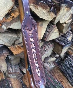 The American Store Personalized Leather Gun Sling Strap | Custom Rifle Shotgun Deer Sling With Tracks Deluxe XL Deer Head Is 2