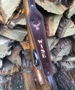 The American Store Personalized Leather Gun Sling Strap | Custom Rifle Shotgun Deer Sling With Tracks Deluxe XL Deer Head Is 2