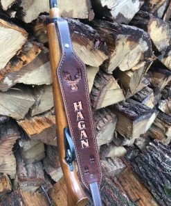 The American Store Personalized Leather Gun Sling Strap | Custom Rifle Shotgun Deer Sling With Tracks Deluxe XL Deer Head Is 2