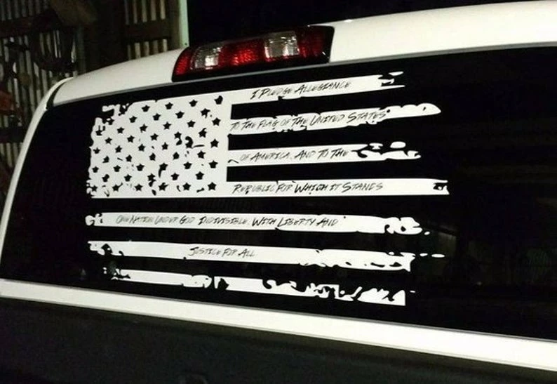 The American Store Distressed Pledge Flag Vinyl Decal USA American Flag Decal Pledge Of Allegiance Truck Back Window Flag Patriotic Stickers 6 The American Store Distressed Pledge Flag Vinyl Decal USA American Flag Decal Pledge Of Allegiance Truck Back Window Flag Patriotic Stickers